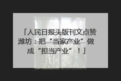 人民日报头版刊文点赞潍坊：把“当家产业”做成“担当产业”！