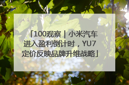 100观察｜小米汽车进入盈利倒计时，YU7定价反映品牌升维战略
